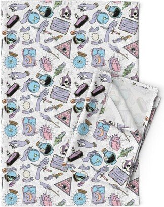 Witchy Magic Tea Towels | Set Of 2 - Occult Happenings By Criticalfabric Pastels Lavender Witch Linen Cotton Spoonflower