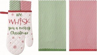 Cotton Multicolor Christmas Oven Mitt and Towels Gift Set of 3