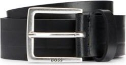 Embossed-leather belt with silver-effect buckle