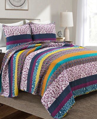 Boho Stripe Reversible Cotton 3-Piece Quilt Set, King