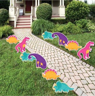 Big Dot Of Happiness Roar Dinosaur Girl - Lawn Decor - Outdoor Party Yard Decor - 10 Pc