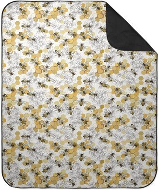 Picnic Blankets: Save The Honey Bees - Yellow On White Picnic Blanket, Yellow