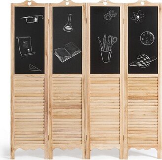 4-Panel Folding Privacy Room Divider Screen with Chalkboard - Natural - 63.5