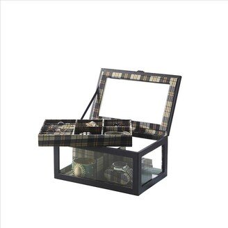 Jewelry Case with Multiple Slots and Removable Watch Cushions - Black - 4 H x 6.6 W x 9.8 L Inches