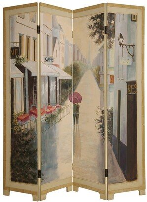 Wooden Screen with Artwork of Hand Painted Paris Promenade, Multicolor