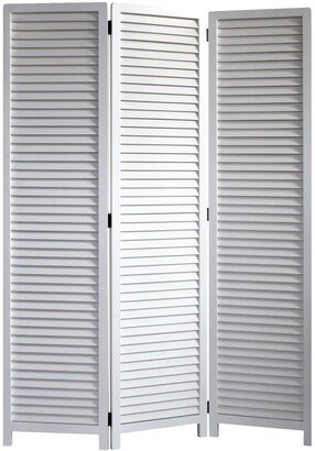 White Louvered Three Panel Room Divider Screen