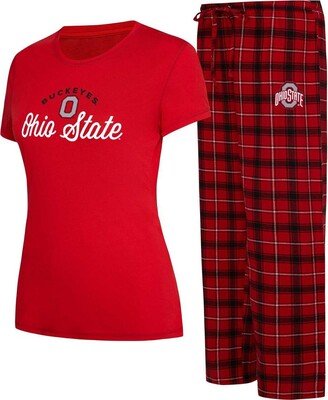 Women's Concepts Sport Scarlet, Black Ohio State Buckeyes Arctic T-shirt and Flannel Pants Sleep Set - Scarlet, Black