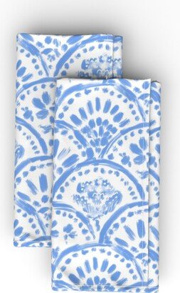 Cloth Napkins: Chinese Chintz Scalloped Wave - Blue Cloth Napkin, Longleaf Sateen Grand, Blue