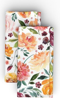Cloth Napkins: Orange Burgandy Floral Cloth Napkin, Longleaf Sateen Grand, Multicolor