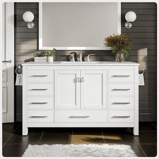 Aberdeen 54 Inch White Transitional Double Sink Bathroom Vanity