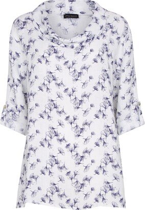 James Lakeland Cowl Neck Print Linen Blouse - White