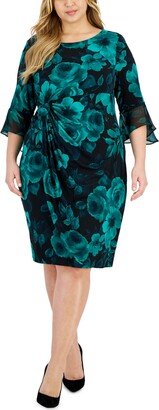 Plus Size Side-Ruched Ruffled-Sleeve Dress