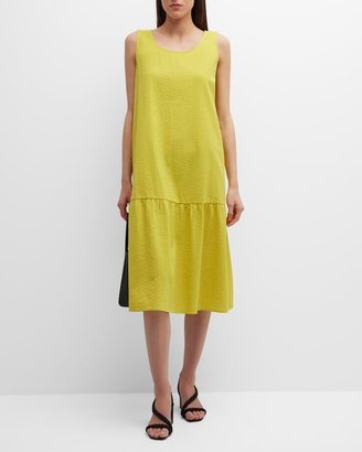 Sleeveless Seersucker Flounce Midi Dress