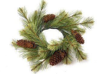 Christmas Pine Candle Ring Wreath-Artificial Pillar Holder-Christmas Winter Table Centerpiece Decor-Floral Supply