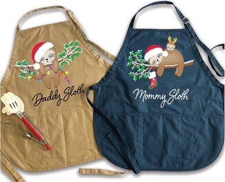Sloth Aprons, Personalized Aprons For Women's, Men's Cotton Apron With Pockets Christmas Gift, Bakery 158
