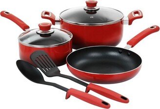 7 Piece Non Stick Aluminum Cookware Set in Red