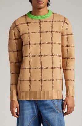 Check Jacquard Wool Crewneck Sweater