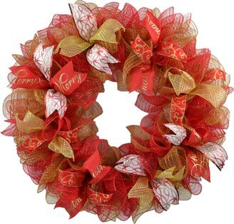 Red & Gold Christmas Wreath, Merry Holiday Front Door Decor, Traditional Xmas Colors