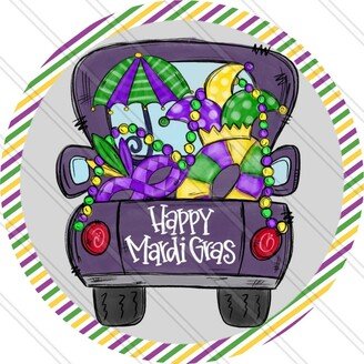 Mardi Gras Truck Sign - Yellow, Green, & Purple Metal