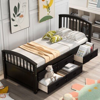 Calnod Twin Size Daybed with Headboard and Footboard - Set including Twin Size Trundle and 3 Drawers - Provides Storage Space