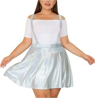 Agnes Orinda Plus Size Glittery Skirt for Women Adjustable Strap Elastic Waist Party Skater Skirts Silver 1X