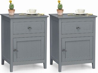 2PCS Nightstand Drawer Accent Side End Table Storage Cabinet Grey