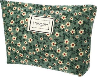 Unique Bargains Women's Floral Large Capacity Makeup Bag Green 1 Pc