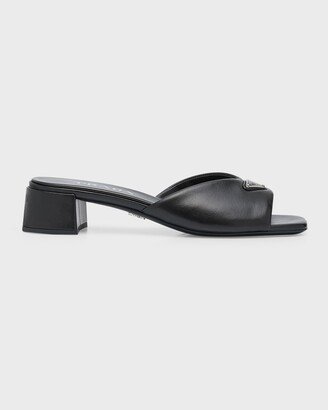 Leather Block-Heel Mule Sandals