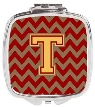 CJ1048-TSCM Letter T Chevron Garnet & Gold Compact Mirror