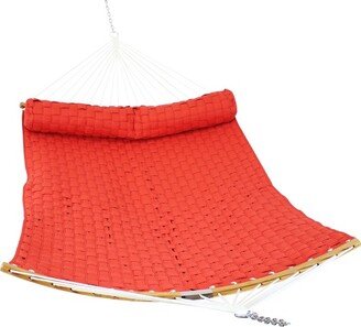 Sunnydaze Decor Sunnydaze Polyester Quilted Weave 2-Person Hammock with Curved Bamboo Spreader Bars - 450 lb Weight Capacity - Salmon