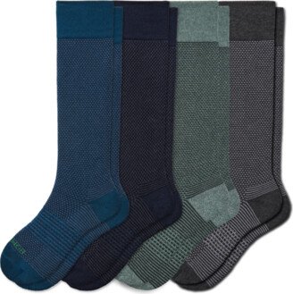 Men's Tuck Stitch Dress Knee High Sock 4-Pack - Navy Sapphire Mix - Large - Cotton