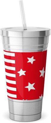 Travel Mugs: Stars And Stripes Reversed - Canada Day - Red And White Stainless Tumbler With Straw, 18Oz, Red