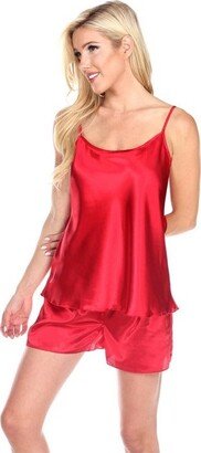 Women's Satin Cami And Shorts Pajama Set Red Medium