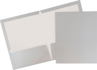 JAM Paper & Envelope JAM Paper Laminated Two-Pocket Glossy Presentation Folders Silver Bulk 50/Box 385GSIC