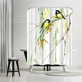 71 x 74 Shower Curtain, Great Tits And Willow by Suren Nersisyan