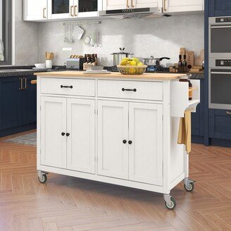 INSEUS 54.3 Inch Kitchen Island Cart with Solid Wood Top and Locking Wheels