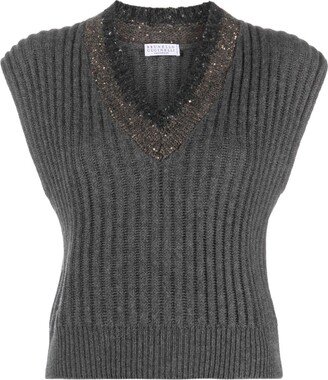 sequin-embellished V-neck vest