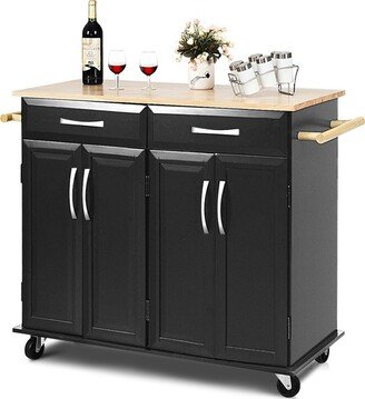 Rolling Kitchen Trolley Island Cart Wood Top Storage Cabinet Utility w/ Drawers