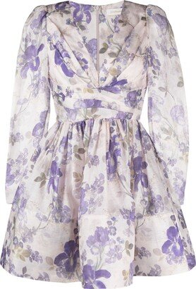 Blue Lyrical Floral-Print Mini Dress