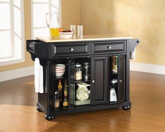 Crosley Furniture Alexandria Natural Wood Top Kitchen Island in Black Finish