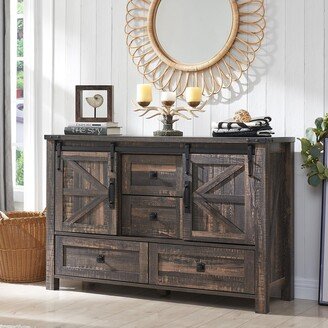 EPOWP Dresser for Bedroom, 4 Drawers & Sliding Barn Doors, T4TREAM Tall Chest of Drawers, Dresser TV Stand w/Shelf, Dresser Organizer