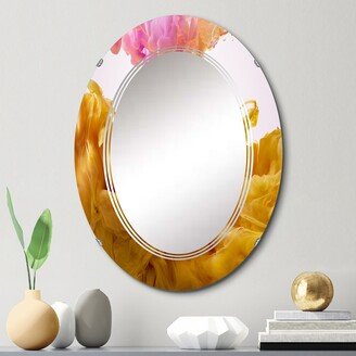 Designart 'Yellow And Pink Dancing Ink Clouds' Printed Modern Wall Mirror