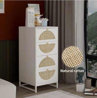 Arina Farmhouse Natural Rattan Vertical 4 With Deep Drawers White Dresser- The Pop Maison