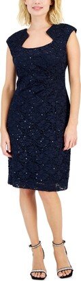 Petite Sleeveless Embellished Lace Sheath Dress