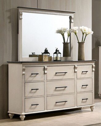 Alencon Transitional Antique White 2-piece 9-Drawer Solid Wood Dresser and Mirror Set