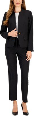 Single-Button Blazer and Slim-Fit Pantsuit, Regular and Petite Sizes