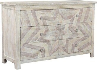 57 White Wash Solid Wood Six Drawer Double Dresser