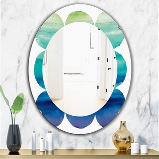 Designart 'Circle Abstract Blue Colorfields II' Printed Mid-Century Oval or Round Wall Mirror