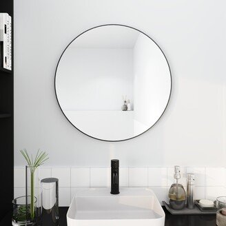 32 x 32 Inch Round Bathroom Mirror Black Aluminum Frame Wall-Mounted