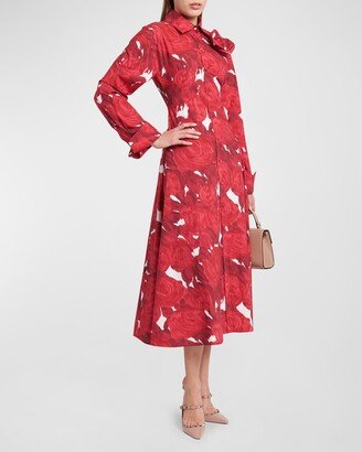 Rose Print Midi Dress with Applique Detail